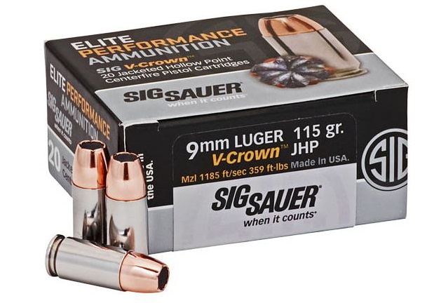Sig Sauer Elite V-Crown 9mm Luger, 115 gr, JHP, 20rd Box