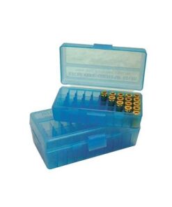 MTM CASE GARD FLIP-TOP BOX CARTRIDGE 38/357 50RD CLR BLUE ( 24 PER CASE )