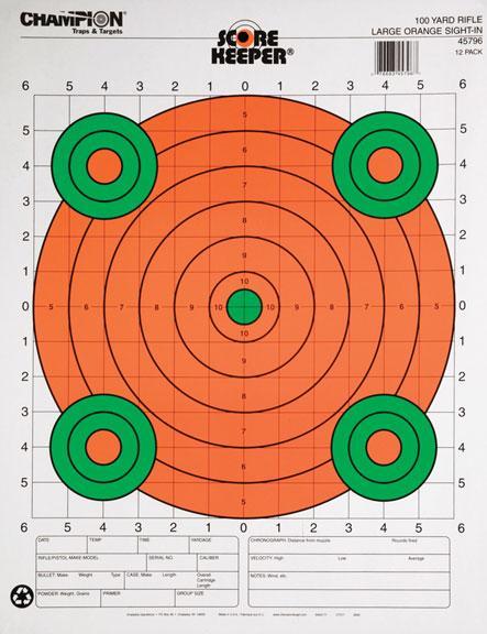 Champion Scorekeeper Targets Fluorescent Orange & Green Bull - 100 yd. Rifle Sight-In 12/Pack 1 Champion Scorekeeper Targets Fluorescent Orange & Green Bull - 100 yd. Rifle Sight-In 12/Pack