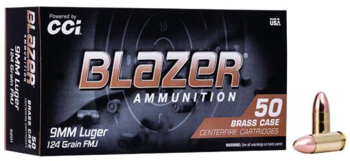 CCI Blazer 9mm, 124gr, FMJ, Brass Case, 50rd Box