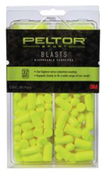 PELTOR SPORT BLASTS DISPOSABLE EARPLUGS 80 PR/PACK NEON YELLOW