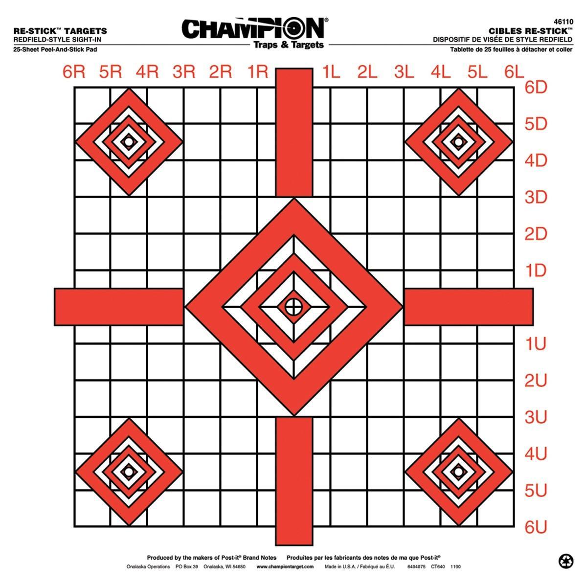 Champion ReStick Targets Redfield-Style Precision Sight-In 16" X 15.75" 25/page 1 Champion ReStick Targets Redfield-Style Precision Sight-In 16" X 15.75" 25/page