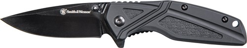 S&W KNIFE BLACK RUBBER 3" BLK - OXIDE BLADE W/POCKET CLIP