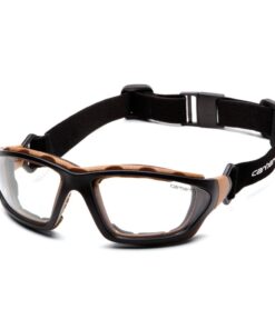 Pyramex Carhartt Carthage Shooting Glasses Black and Tan with Clear Anti-Fog Lens