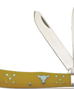 ABKT CATTLEMANS CUTLERY 3.25" - YELLOW HANDLE TRAPPER 2-BLADE