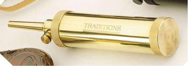 TRADITIONS MUZZLELOADING DELUXE TUBULAR FLASK W/VALVE BRASS