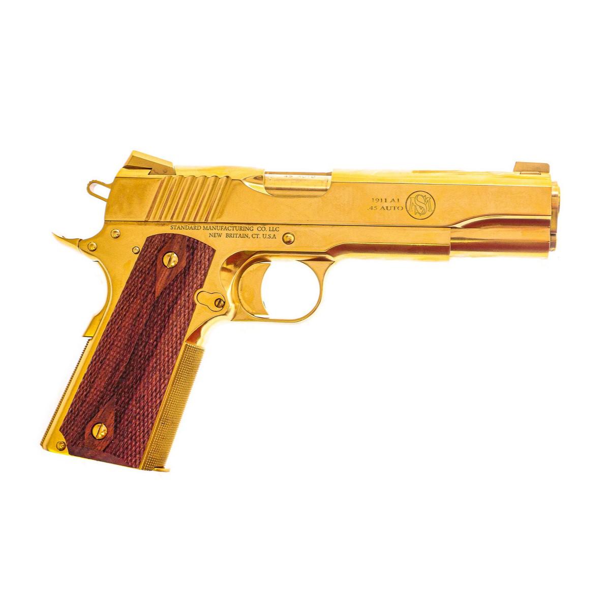 Standard Manufacturing Standard 1911 Handgun .45 ACP 7rd Magazine 5" Barrel TiN Gold 1 Standard Manufacturing Standard 1911 Handgun .45 ACP 7rd Magazine 5" Barrel TiN Gold