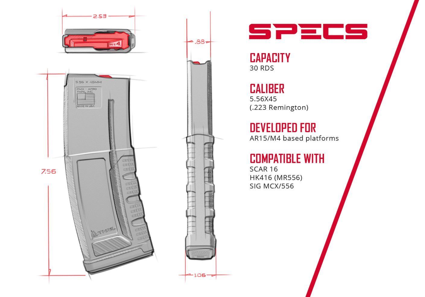 THRiL USA 5.56x45mm Gray Polymer 30 Round Magazine