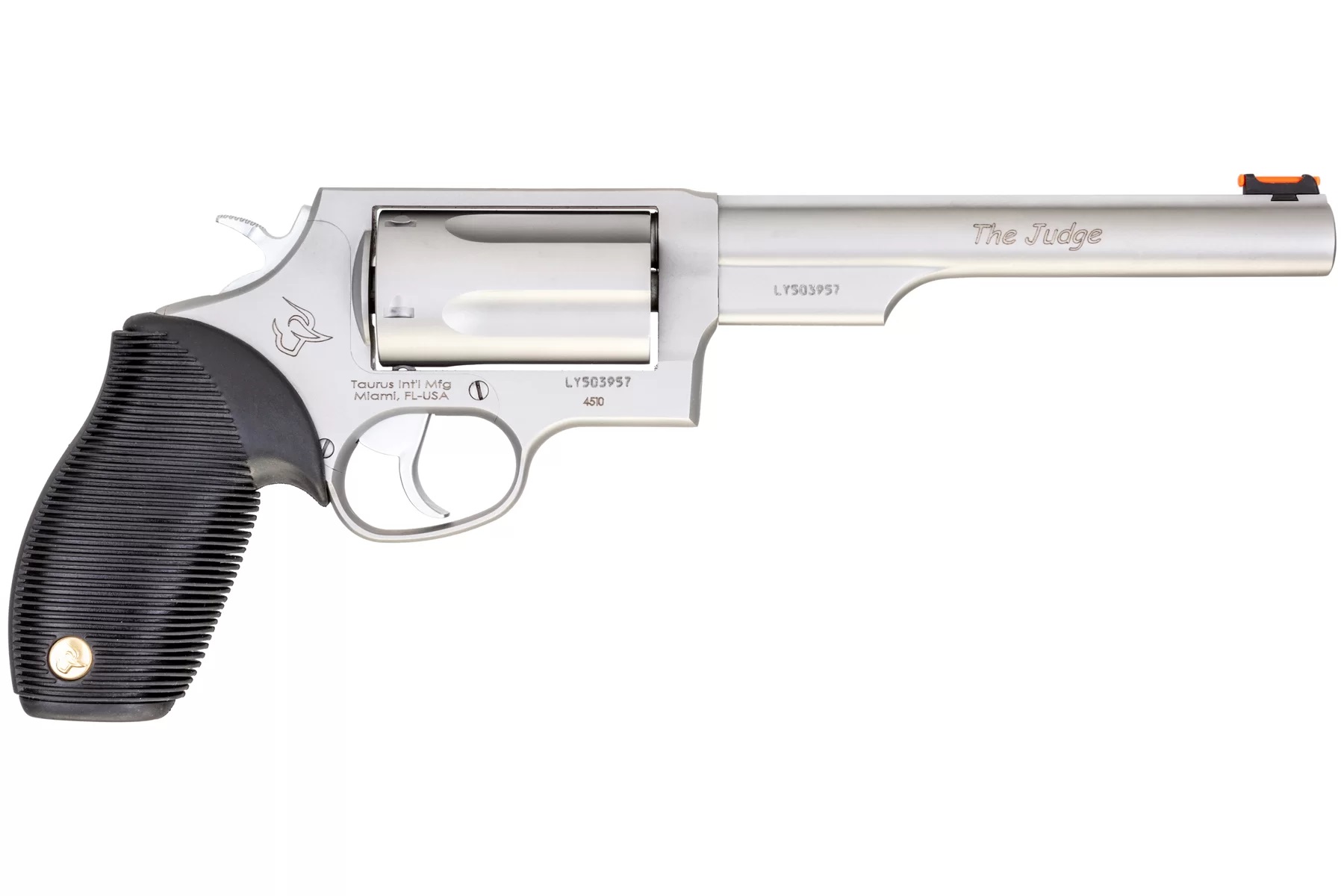 Taurus Judge Revolver - Stainless Steel | 45 Colt / 410 ga | 6.5" Barrel | 5rd | Rubber Grip | Fiber Optic Sight
