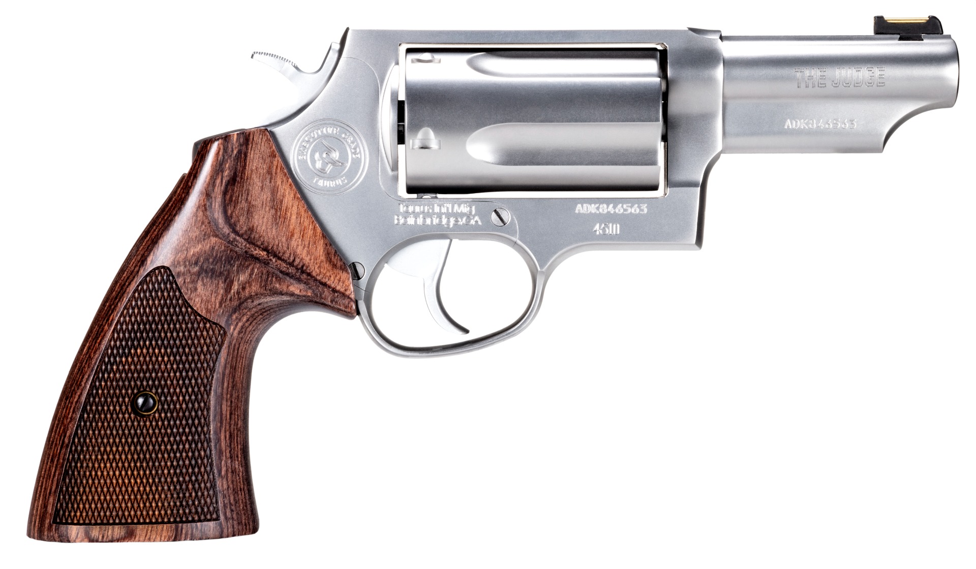 Taurus Judge Executive Grade Revolver - Stainless Steel| 45 Colt / 410 Mag | 3" Barrel | 5rd | Altamont Walnut Wood Grips