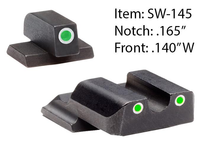 Ameriglo Classic Style Night Sight Set for S&W M&P Shield / Front Tritium - Green / Front Outline - White / Rear Tritium - Green / Rear Outline White