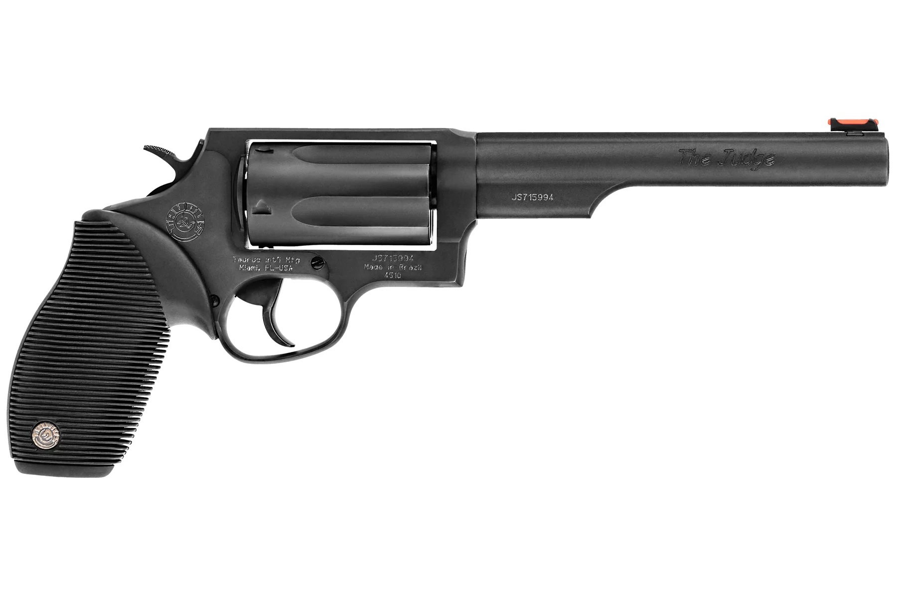 Taurus Judge Revolver - Black | 45 Colt / 410 ga | 6.5" Barrel | 5rd | Rubber Grip | Fiber Optic Sight