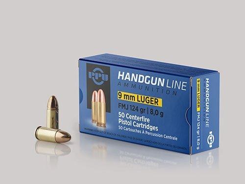 PPU Handgun Ammunition 9mm Luger 124 gr FMJ 1120 fps 50/ct