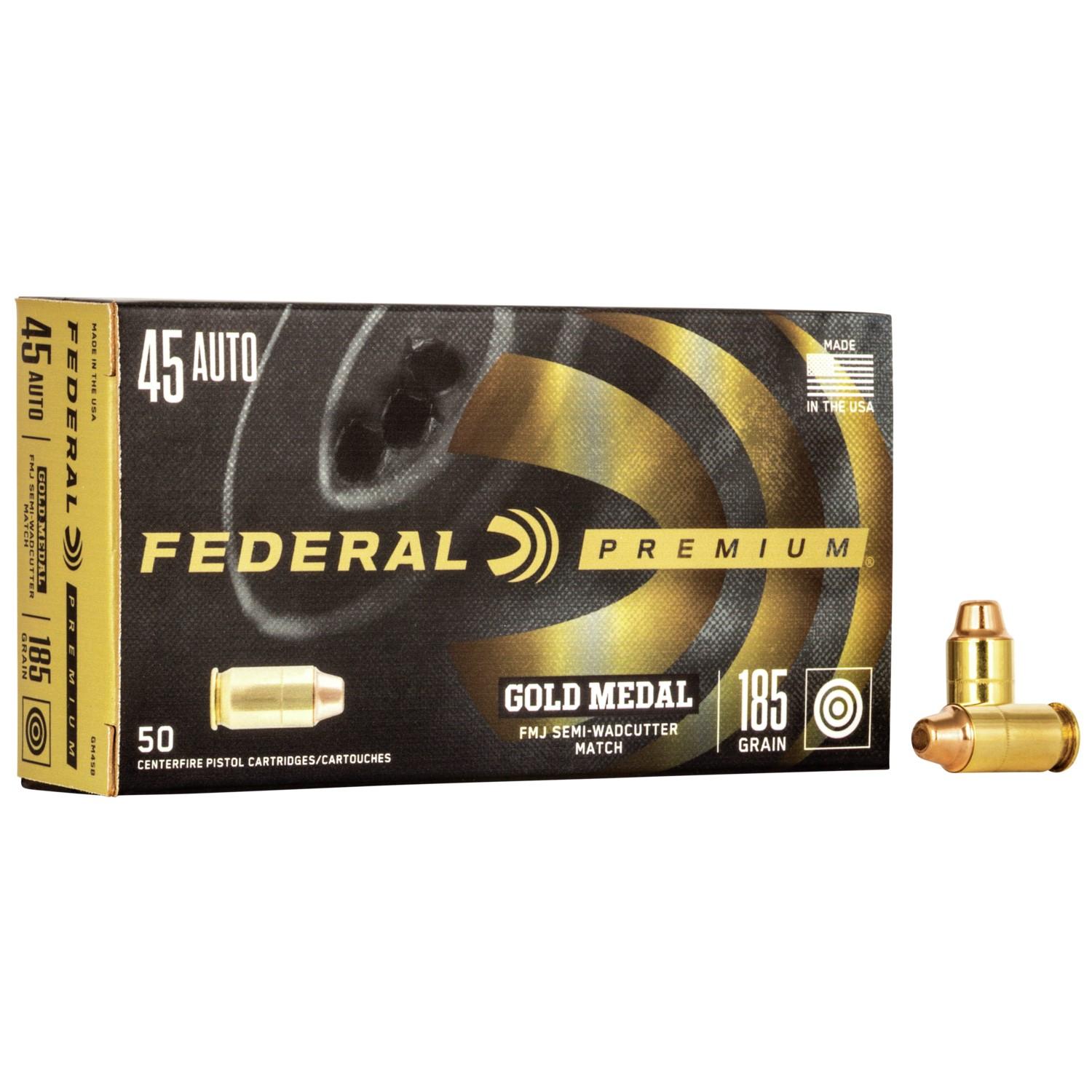 Federal Premium Gold Medal Handgun Ammunition .45 ACP 185 gr FMJ-SWC 770 fps 50/box 1 Federal Premium Gold Medal Handgun Ammunition .45 ACP 185 gr FMJ-SWC 770 fps 50/box