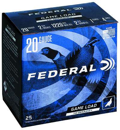 FEDERAL GAME SHOK HI-BRASS AMO 20GA #4 2-3/4 1 OZ 25RD (10 BOX CASE)