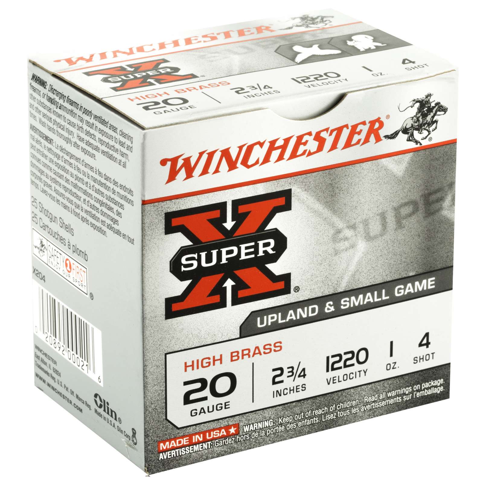WINCHESTER SUPER X AMO 20GA 2 3/4IN 1OZ # 4 HI BRASS 25RD (10 BOX CASE)
