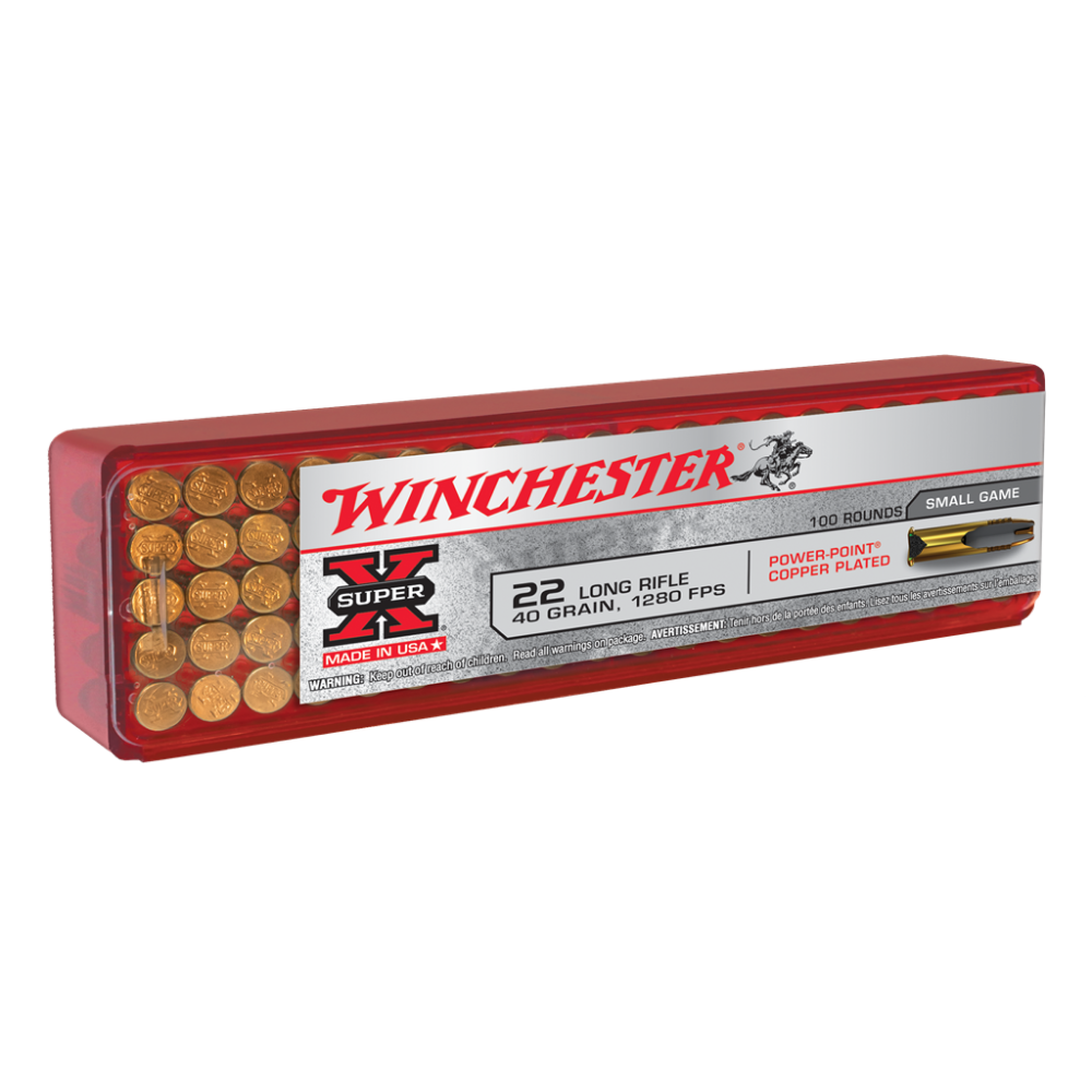 Winchester Super-X Power Point Rimfire Ammunition .22 LR 40 gr. PHP 1280 fps 100/ct 1 Winchester Super-X Power Point Rimfire Ammunition .22 LR 40 gr. PHP 1280 fps 100/ct