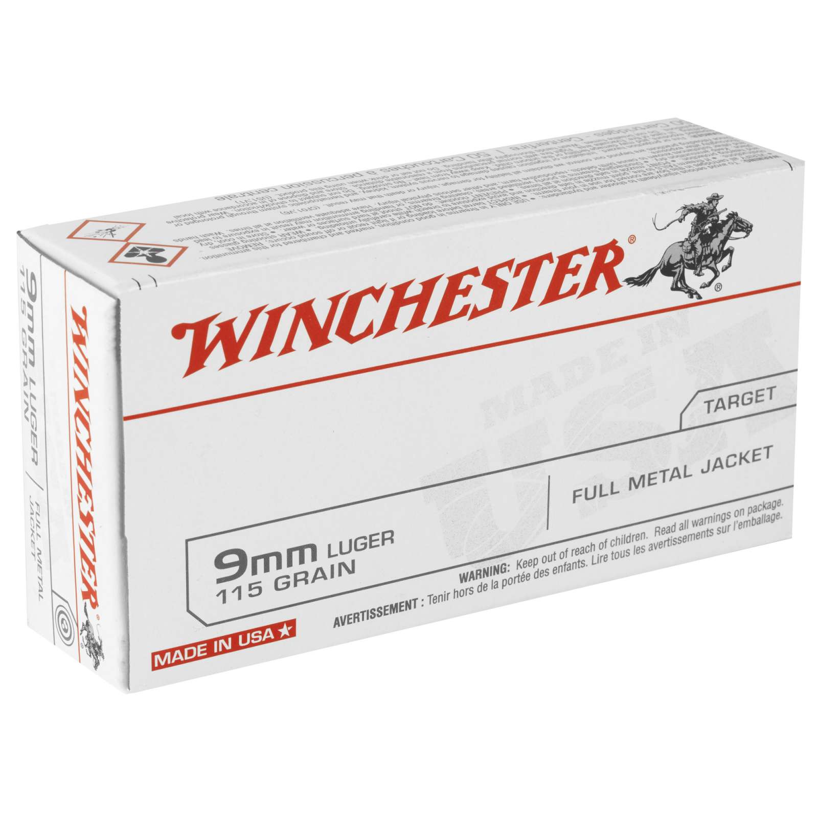WINCHESTER USA PISTOL AMO 9MM 115GR FMJ 50RD (10 BOX CASE)