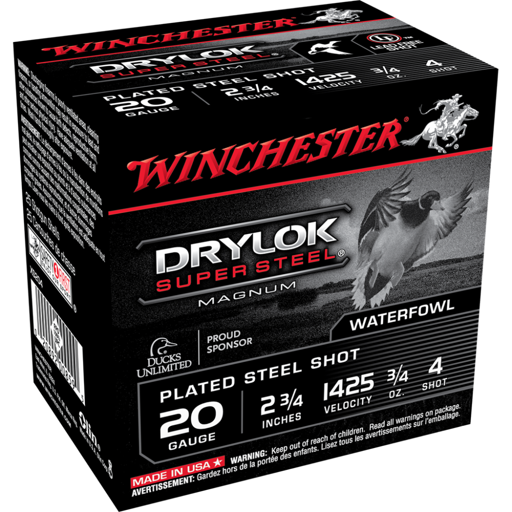 Winchester Super-X Drylok Super Steel Shotshells 20 ga 2-3/4" 3/4 oz 1425 fps #4 25/ct 1 Winchester Super-X Drylok Super Steel Shotshells 20 ga 2-3/4" 3/4 oz 1425 fps #4 25/ct