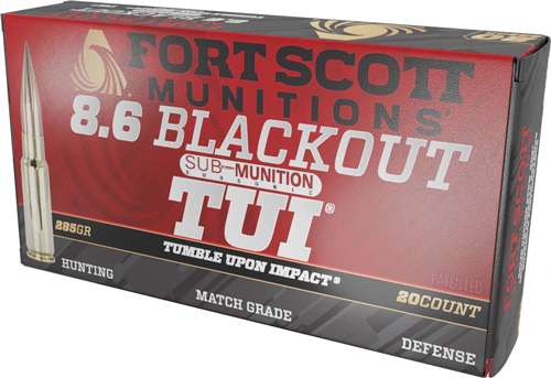 FORT SCOTT MUNITIONS LEAD FREE RIFLE AMO 8.6 BLACKOUT SUBSONIC 285GR TUI BRASS 20-RD (10 BOX CASE)