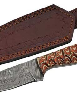SZCO RITE EDGE 4" RED TWISTED - WOOD HUNTER DAMASCUS W/SHEATH