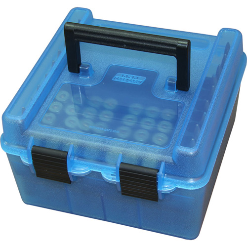 DELUXE RIFLE AMMO BOX - CLEAR BLUE, 100/RD, R-100 1 DELUXE RIFLE AMMO BOX - CLEAR BLUE, 100/RD, R-100