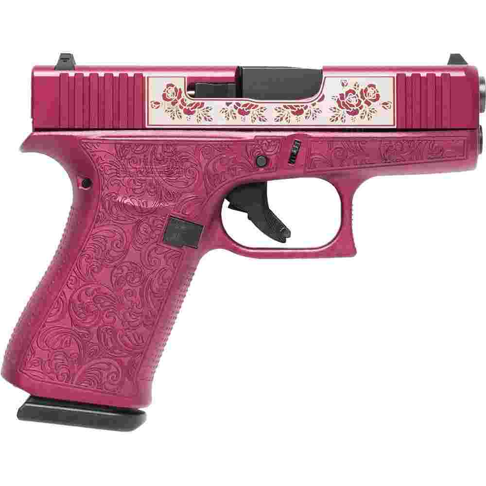 Glock 43X "Full Engraved Paisley" Black Cherry Handgun 9mm Luger 10rd Magazines(2) 3.4" Barrel Accessory Rail USA Made - Glock