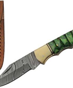 SZCO RITE EDGE 3" GREEN - GROOVED WOOD DAMASCUS LOCKBACK