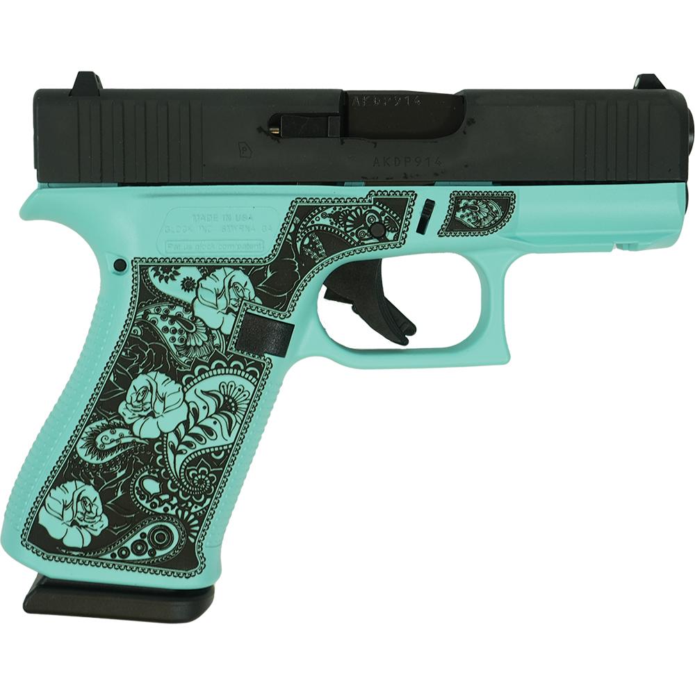 Glock 43X "Robin's Egg Blue Rose" Frame Handgun 9mm Luger 10rd Magazines(2) 3.4" Barrel Accessory Rail USA Made - Glock