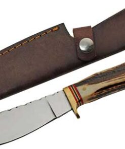 SZCO STEEL STAG 5" STAG HUNTER - DEER ANTLER HANDLE SS BLADE