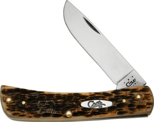 Case Sod Buster Jr. 3-5/8" Skinner Blade Peach Seed Jigged Amber Bone Handle Pocket Knife