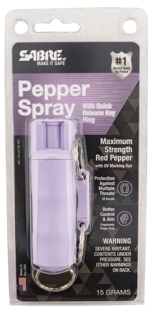 SABRE PEPPER GEL LAVENDER HARD CASE IN SMALL CLAM NY COMPLIANT