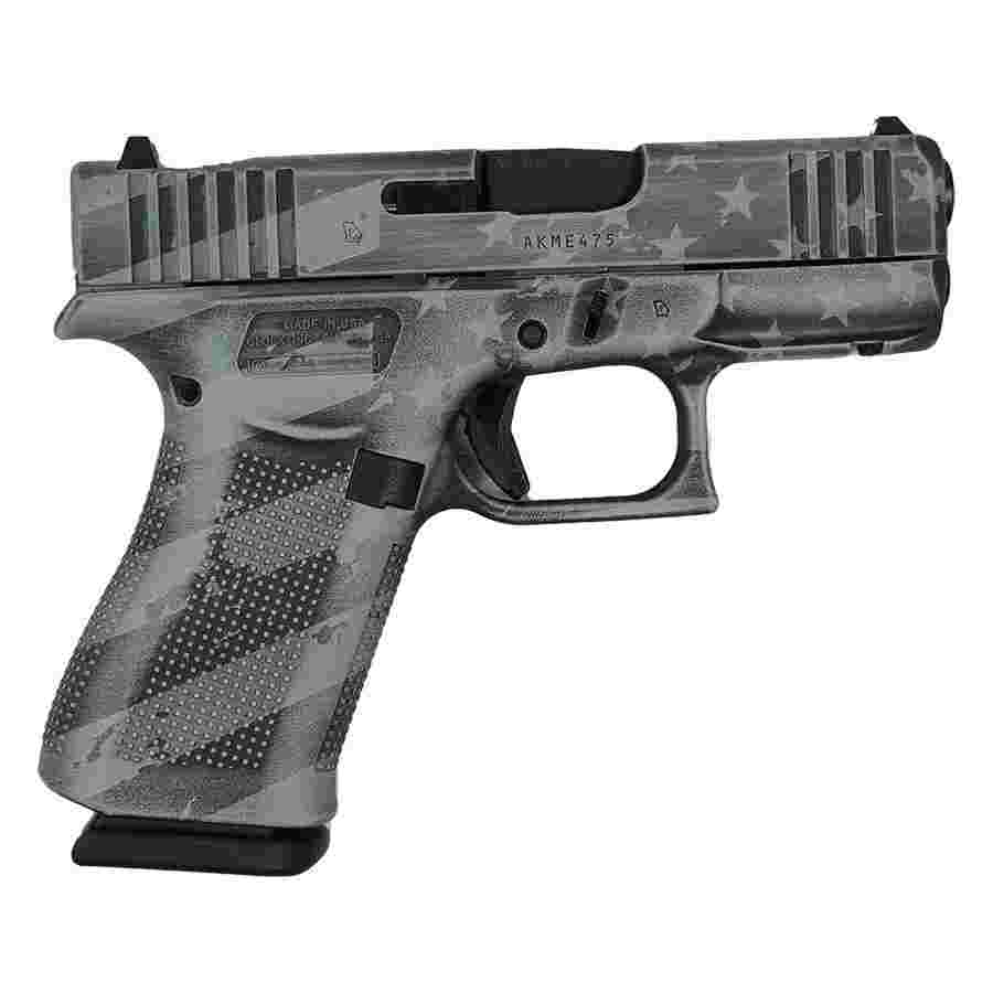 Glock 43X "US Flag" Distressed Gray Handgun 9mm Luger 10rd Magazines(2) 3.4" Barrel Accessory Rail USA Made - Glock