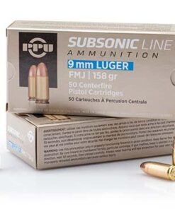 PPU Subsonic Handgun Ammunition 9mm Luger FMJ 158 gr 950 fps 50/ct