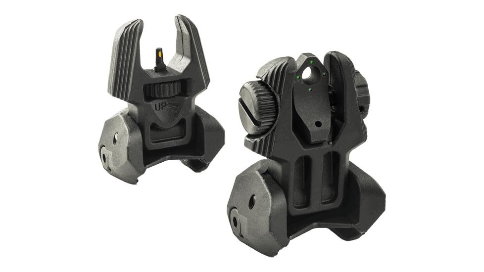 Meprolight Mepro FRBS - Self Illuminated Flip Polymer Black Back-up Rifle Sights 4 Dot Rear/Green Hyper Bright Front