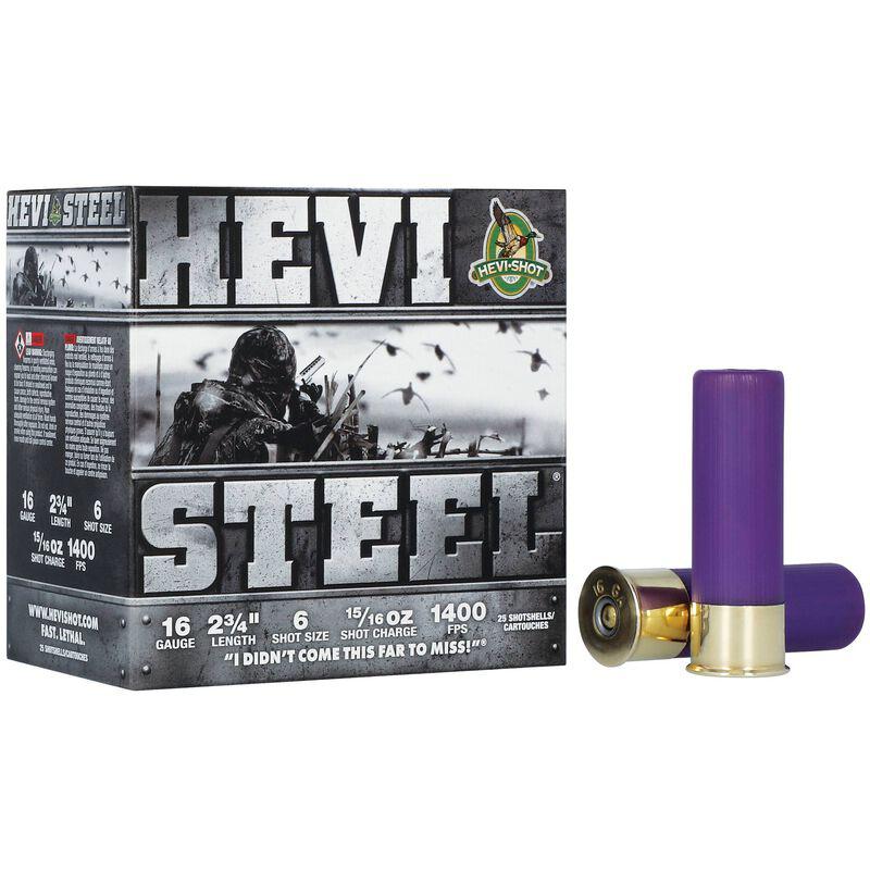 HEVI-Shot HEVI-Steel Shotshells 16ga 2-3/4" 15/16oz 1400 fps #6 25/ct 1 HEVI-Shot HEVI-Steel Shotshells 16ga 2-3/4" 15/16oz 1400 fps #6 25/ct