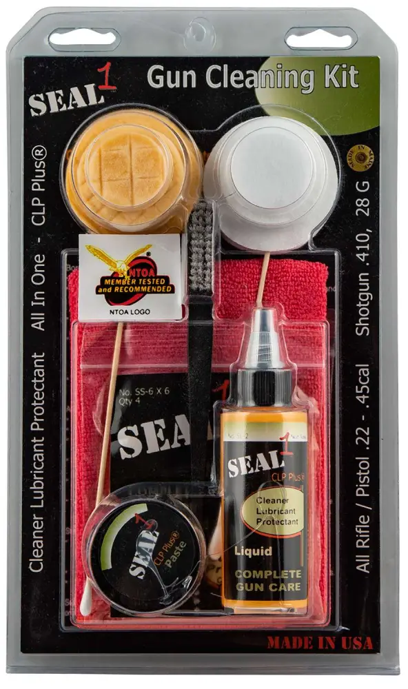 SEAL 1 RIFLE/PISTOL CLEANING KIT W/ ASST PATCHES CLOTH PASTE LIQUID BRUSH SWABSSATURATED WIPES