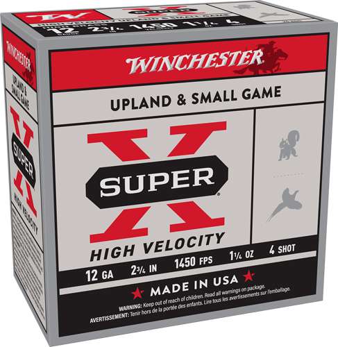 WINCHESTER 12 GA 2-3/4" #4 SUPER-X HS HIGH VELOCITY 1-1/4 OZ 25 RD/BX 10 BX/CS