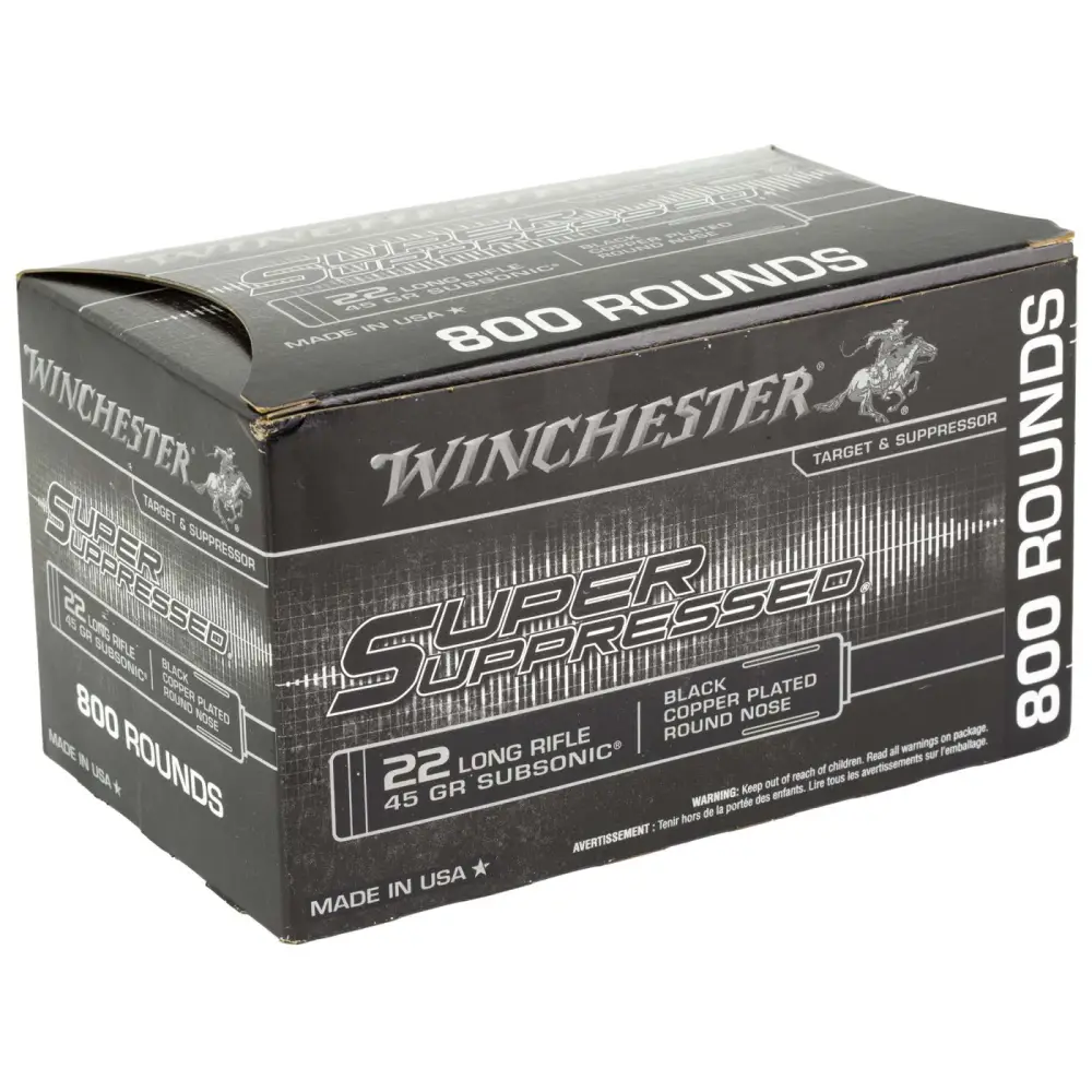 WINCHESTER 22 LR SUPER SUPRESSED RN CP 45 GR SUBSONIC 800 RD/BX 2 BX/CS
