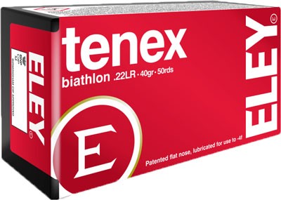 ELEY TENEX BIATHLON 22LR 40GR - FLAT NOSE 50RD 100BX/CS 1 ELEY TENEX BIATHLON 22LR 40GR - FLAT NOSE 50RD 100BX/CS