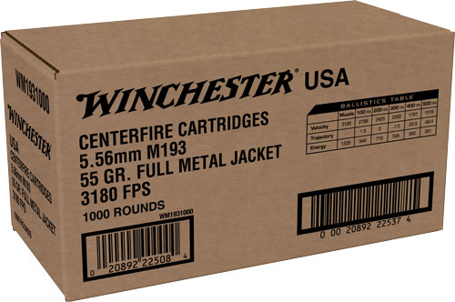 WINCHESTER USA 5.56X45 55GR - FMJ 1000RD CASE LOT 1 WINCHESTER USA 5.56X45 55GR - FMJ 1000RD CASE LOT