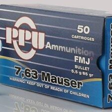 PPU Handgun Ammunition 7.63mm Mauser 85 gr FMJ 1510 fps 50/ct