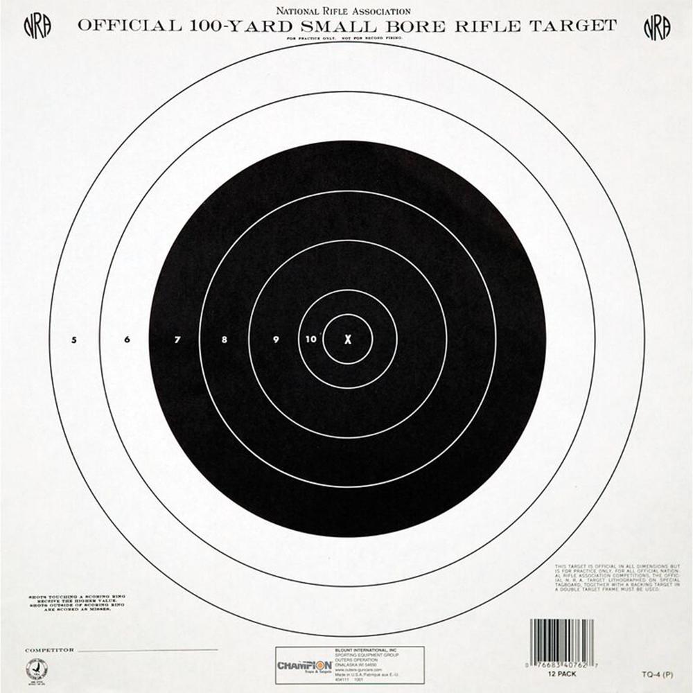 Champion Official NRA Paper Targets TQ-4(P) 100 yd Small Bore Rifle Single Bull 100/ct 1 Champion Official NRA Paper Targets TQ-4(P) 100 yd Small Bore Rifle Single Bull 100/ct