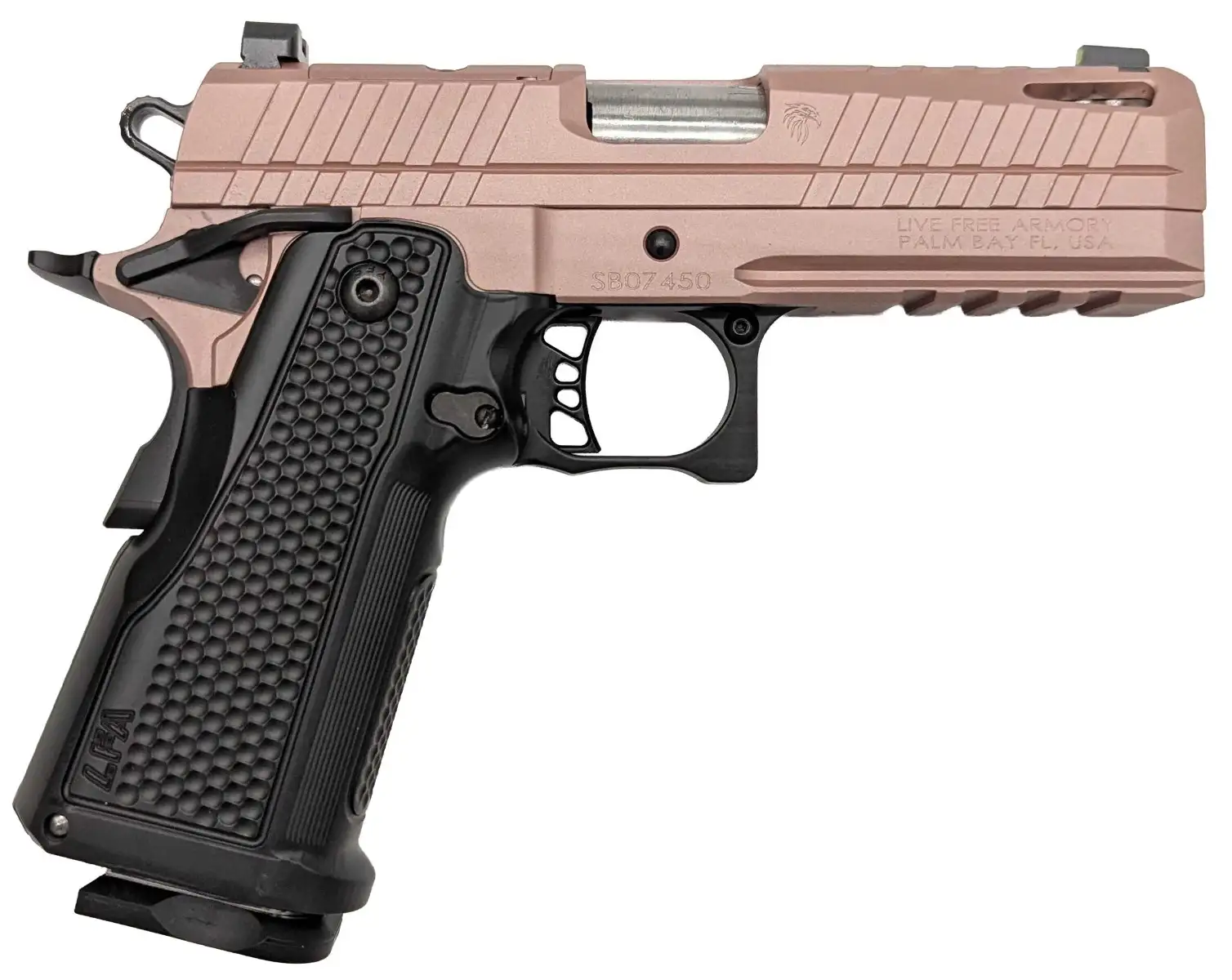 LIVE FREE ARMORY LF APOLLO 11 HGA 9MM 4.15IN BBL ROSE BLUSH 17RD COMPACT PORTED ALUM GRIP BLK - Live Free Armory