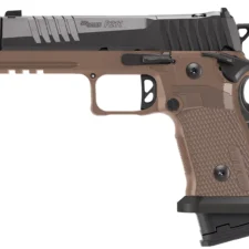 Home 25 SIG SAUER P211 COMBAT 9MM PISTOL 4.4" MACH3D COMP, SAO, COYOTE G10 GRIP, 1-23RD 2-21RD MAGS