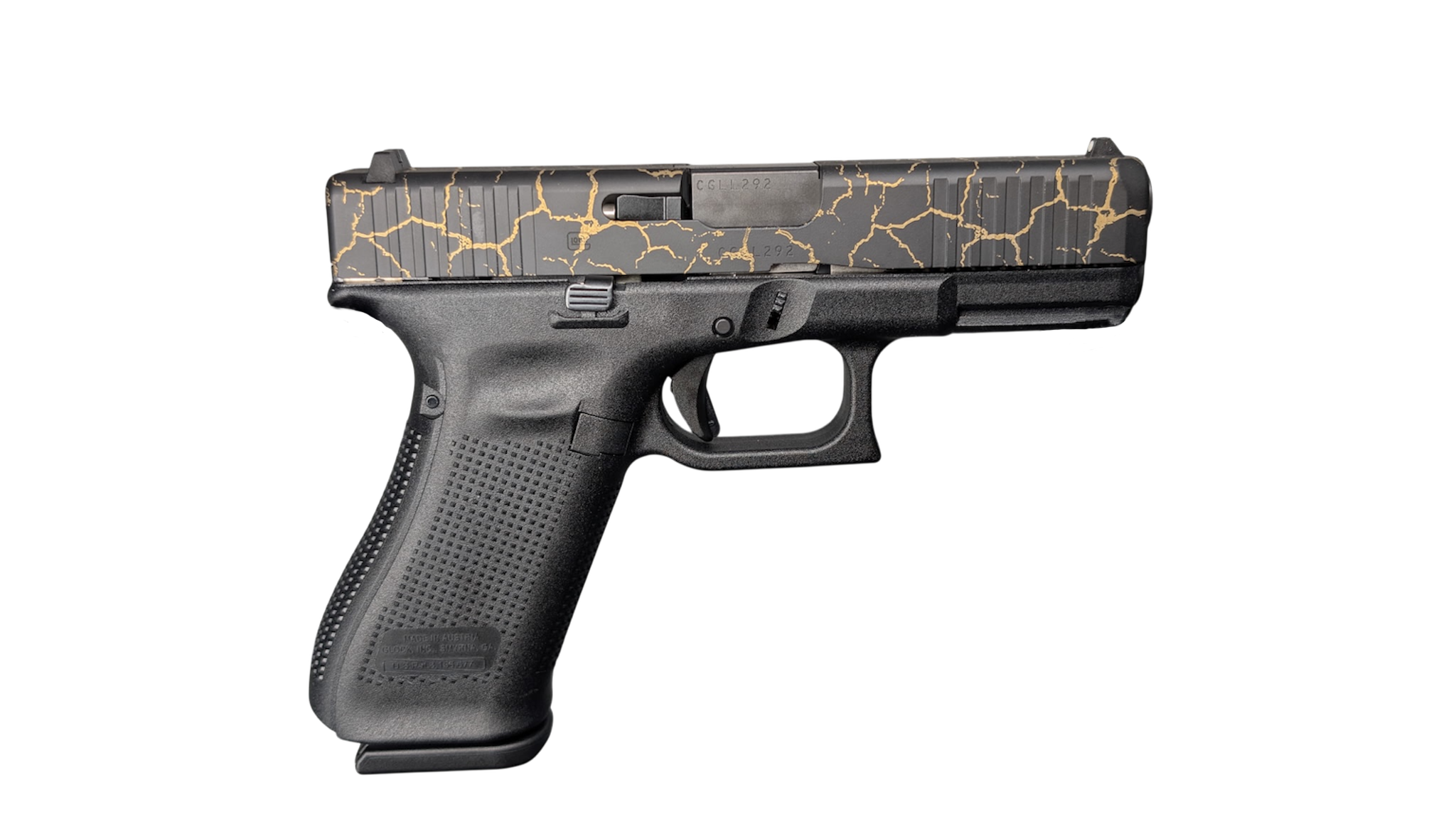 GLOCK 45 V CRAQUELURE 9MM PISTOL 4" BLACK-BLK/GOLD SLIDE FXD 3-17RD MAGS - Glock
