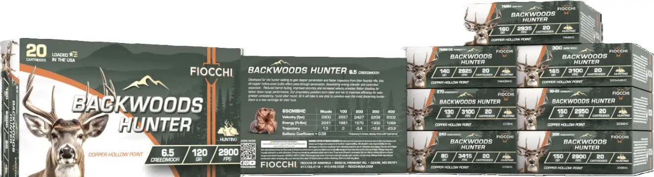 FIOCCHI BACKWOODS HUNTER AMO LEAD FREE 6.5 CREEDMORE 120GR CHP 20RD ( 10 BOXES PER CASE ) 1 FIOCCHI BACKWOODS HUNTER AMO LEAD FREE 6.5 CREEDMORE 120GR CHP 20RD ( 10 BOXES PER CASE )